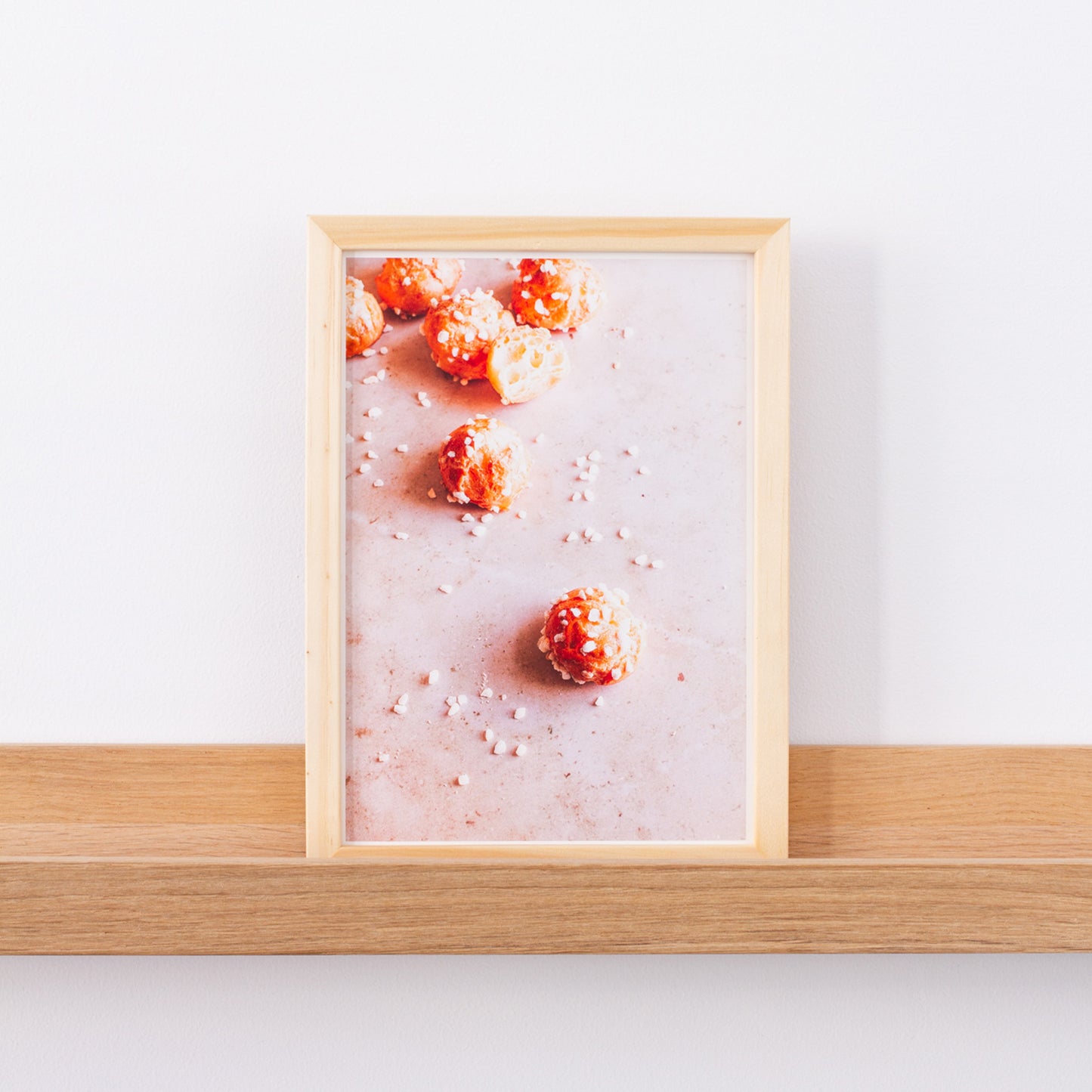 Photography of Chouquettes on a pink marble background sold as a giclee fine art print