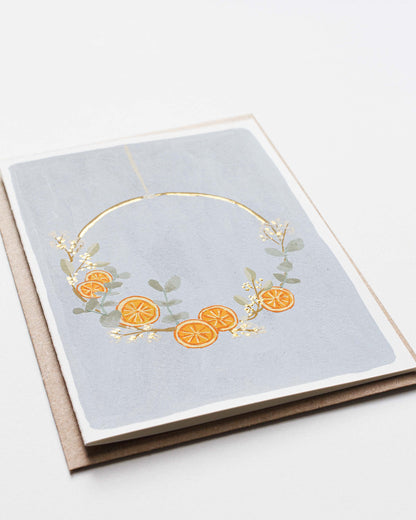 ORANGES HOLIDAY WREATH - Original Painting/Card