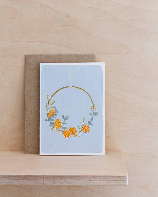 ORANGES HOLIDAY WREATH - Original Painting/Card