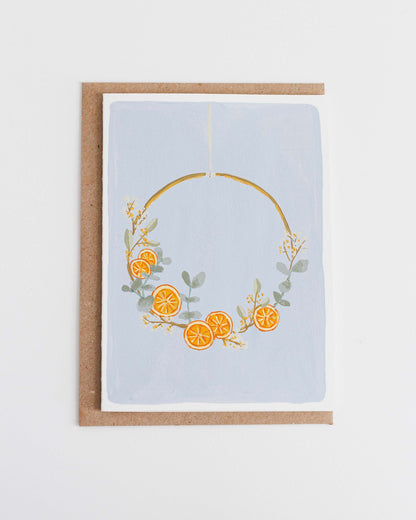 ORANGES HOLIDAY WREATH - Original Painting/Card