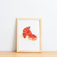 Watercolour colour art print. This watercolour illustration shows two croissants and a pain au chocolat.