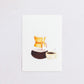 Watercolour colour art print. This watercolour illustration shows a pot of coffee with a coffee cup on the side.