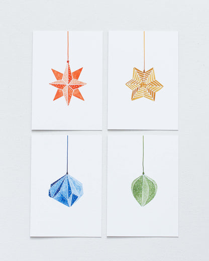 ORIGAMI ORNAMENTS - COLOUR ON WHITE HOLIDAY CARDS