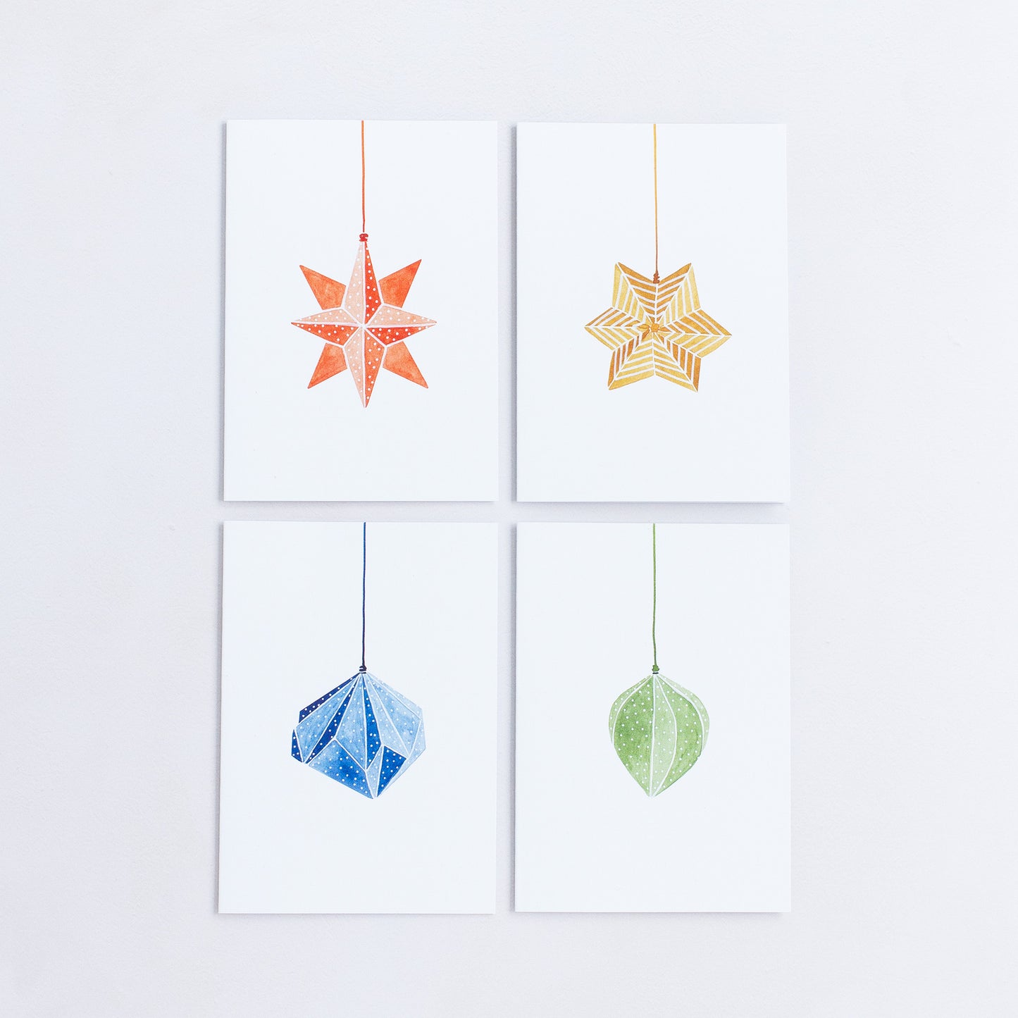 ORIGAMI ORNAMENTS - COLOUR ON WHITE HOLIDAY CARDS