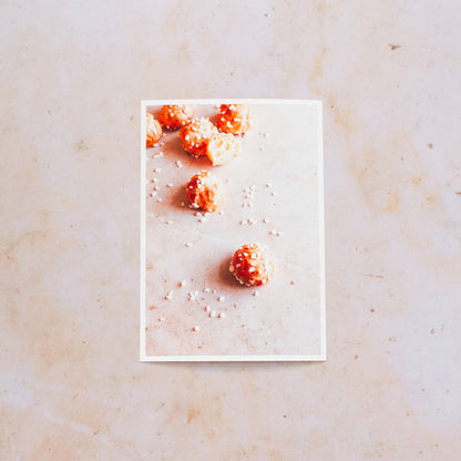 Photography of Chouquettes on a pink marble background sold as a giclee fine art print