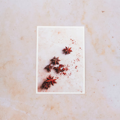 Photography of Star Anise on a pink marble background sold as a giclee fine art print